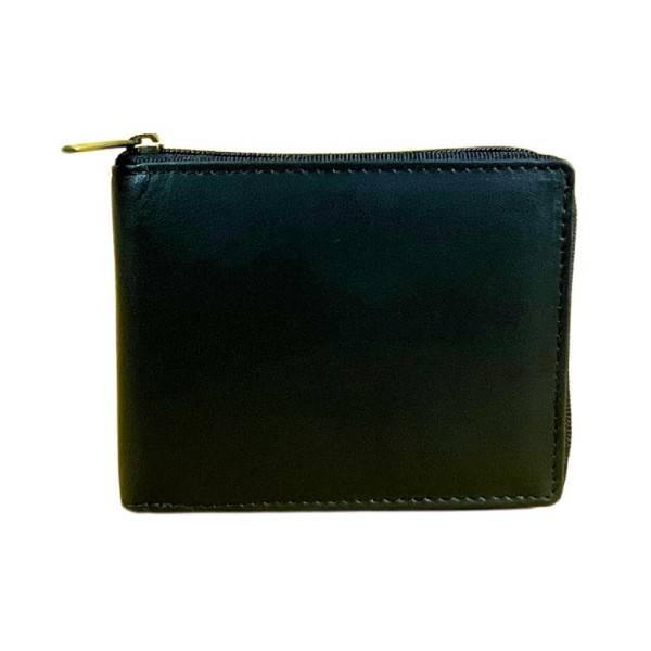 Madosh Genuine Leather Men's Wallet Black Bifold Purse | RFID Protected | Cards Holder Coin Pocket | Zip Closure for Safety